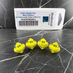 WKP03828E4 Yellow Opaque Dice Black Numbers DT10 16mm Pack of 4 (ONLINE ORDER ONLY)