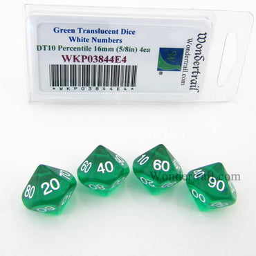 WKP03844E4 Green Transparent Dice White Numbers DT10 16mm Pack of 4 (ONLINE ORDER ONLY)