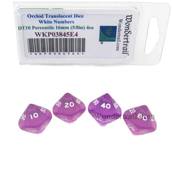 WKP03845E4 Orchid Transparent Dice White Numbers DT10 16mm Pack of 4 (ONLINE ORDER ONLY)