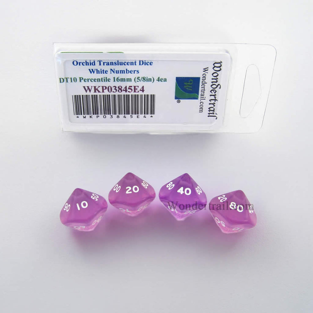 WKP03845E4 Orchid Transparent Dice White Numbers DT10 16mm Pack of 4 (ONLINE ORDER ONLY)