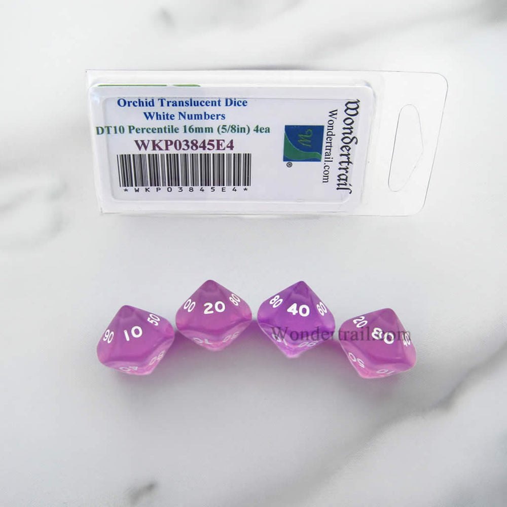WKP03845E4 Orchid Transparent Dice White Numbers DT10 16mm Pack of 4 (ONLINE ORDER ONLY)