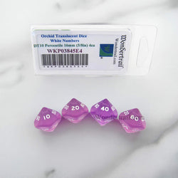 WKP03845E4 Orchid Transparent Dice White Numbers DT10 16mm Pack of 4 (ONLINE ORDER ONLY)