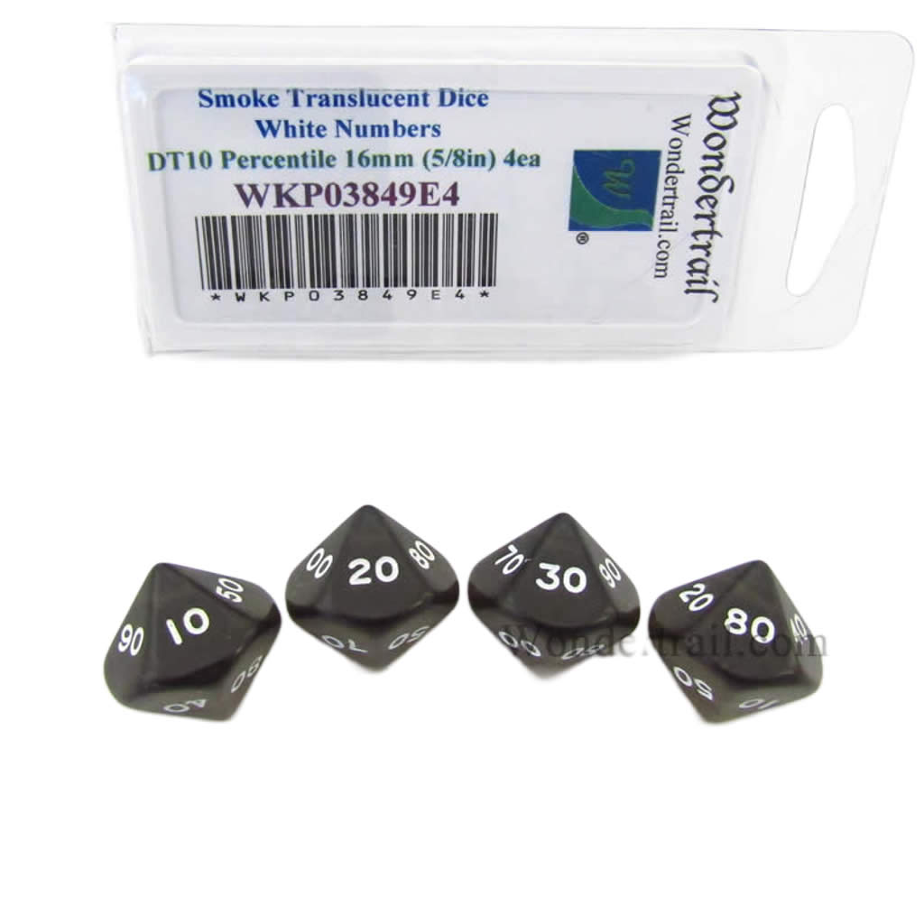WKP03849E4 Smoke Transparent Dice White Numbers DT10 16mm Pack of 4 (ONLINE ORDER ONLY)