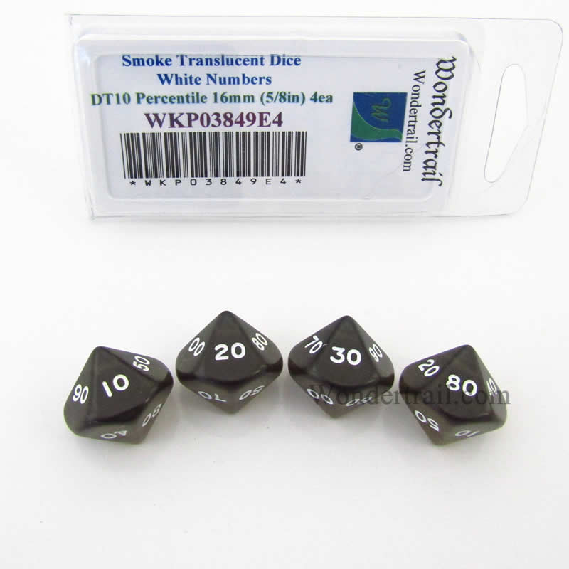 WKP03849E4 Smoke Transparent Dice White Numbers DT10 16mm Pack of 4 (ONLINE ORDER ONLY)