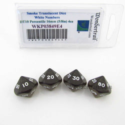 WKP03849E4 Smoke Transparent Dice White Numbers DT10 16mm Pack of 4 (ONLINE ORDER ONLY)
