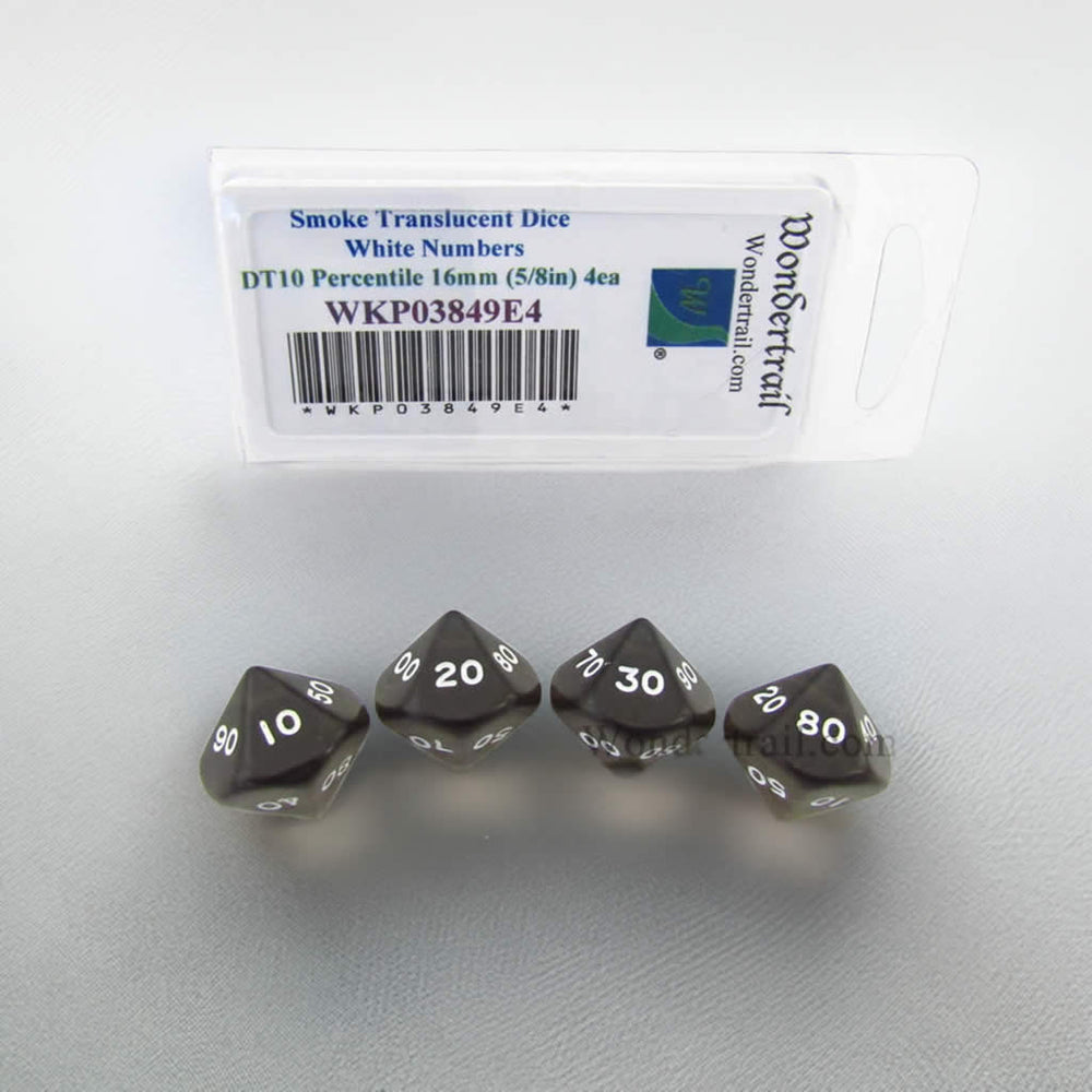 WKP03849E4 Smoke Transparent Dice White Numbers DT10 16mm Pack of 4 (ONLINE ORDER ONLY)