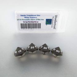 WKP03849E4 Smoke Transparent Dice White Numbers DT10 16mm Pack of 4 (ONLINE ORDER ONLY)