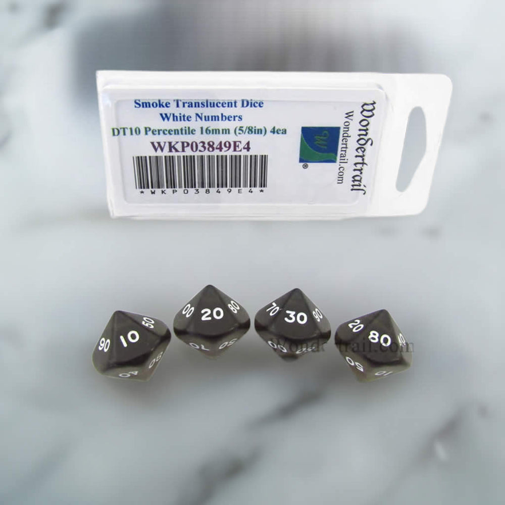 WKP03849E4 Smoke Transparent Dice White Numbers DT10 16mm Pack of 4 (ONLINE ORDER ONLY)