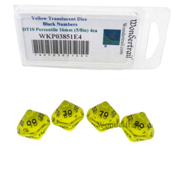 WKP03851E4 Yellow Transparent Dice Black Numbers DT10 16mm (5/8in) (ONLINE ORDER ONLY)