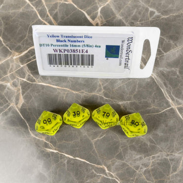 WKP03851E4 Yellow Transparent Dice Black Numbers DT10 16mm (5/8in) (ONLINE ORDER ONLY)