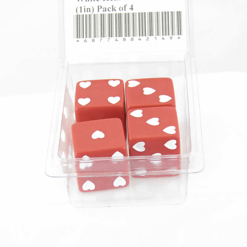 WKP03928E4 Red Sweetheart Dice with White Hearts D6 25mm (1in) Pack of 4 (ONLINE ORDER ONLY)