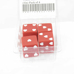WKP03928E4 Red Sweetheart Dice with White Hearts D6 25mm (1in) Pack of 4 (ONLINE ORDER ONLY)