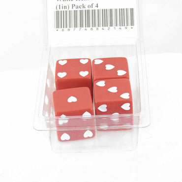 WKP03928E4 Red Sweetheart Dice with White Hearts D6 25mm (1in) Pack of 4 (ONLINE ORDER ONLY)