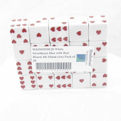 WKP03929E20 White Sweetheart Dice with Red Hearts D6 25mm (1in) Pack of 20 (ONLINE ORDER ONLY)