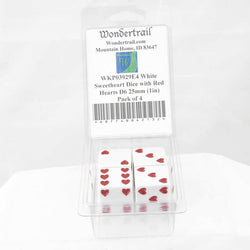 WKP03929E4 White Sweetheart Dice with Red Hearts D6 25mm (1in) Pack of 4 (ONLINE ORDER ONLY)