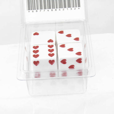 WKP03929E4 White Sweetheart Dice with Red Hearts D6 25mm (1in) Pack of 4 (ONLINE ORDER ONLY)