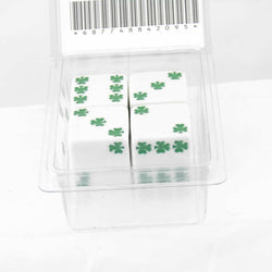 WKP03938E4 White Lucky Dice with Green Clovers D6 25mm (1in) Pack of 4 (ONLINE ORDER ONLY)