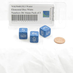 WKP04013E3 Water Elemental Dice White Numbers D6 16mm Pack of 3 (ONLINE ORDER ONLY)