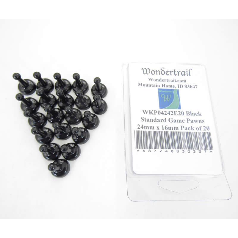 WKP04242E20 Black Standard Game Pawns 24mm x 16mm Pack of 20 (ONLINE ORDER ONLY)