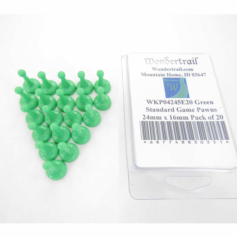 WKP04245E20 Green Standard Game Pawns 24mm x 16mm Pack of 20 (ONLINE ORDER ONLY)
