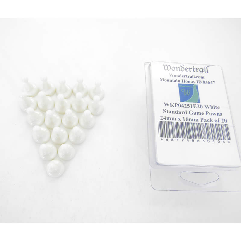 WKP04251E20 White Standard Game Pawns 24mm x 16mm Pack of 20 (ONLINE ORDER ONLY)