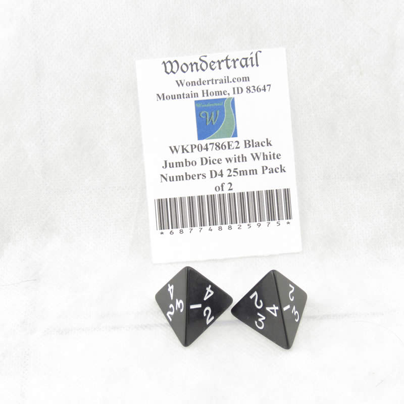 WKP04786E2 Black Jumbo Dice with White Numbers D4 25mm Pack of 2 (ONLINE ORDER ONLY)