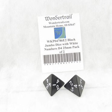 WKP04786E2 Black Jumbo Dice with White Numbers D4 25mm Pack of 2 (ONLINE ORDER ONLY)