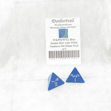 WKP04787E2 Blue Jumbo Dice with White Numbers D4 25mm Pack of 2 (ONLINE ORDER ONLY)