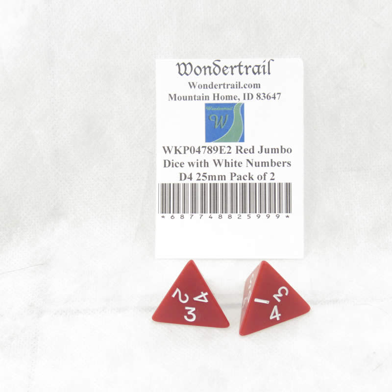 WKP04789E2 Red Jumbo Dice with White Numbers D4 25mm Pack of 2 (ONLINE ORDER ONLY)