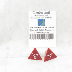 WKP04789E2 Red Jumbo Dice with White Numbers D4 25mm Pack of 2 (ONLINE ORDER ONLY)