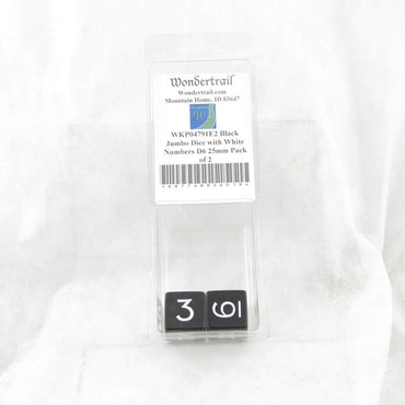 WKP04791E2 Black Jumbo Dice with White Numbers D6 25mm Pack of 2 (ONLINE ORDER ONLY)