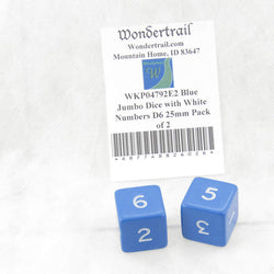 WKP04792E2 Blue Jumbo Dice with White Numbers D6 25mm Pack of 2 (ONLINE ORDER ONLY)