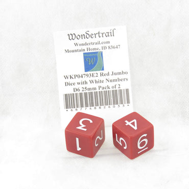 WKP04793E2 Red Jumbo Dice with White Numbers D6 25mm Pack of 2 (ONLINE ORDER ONLY)