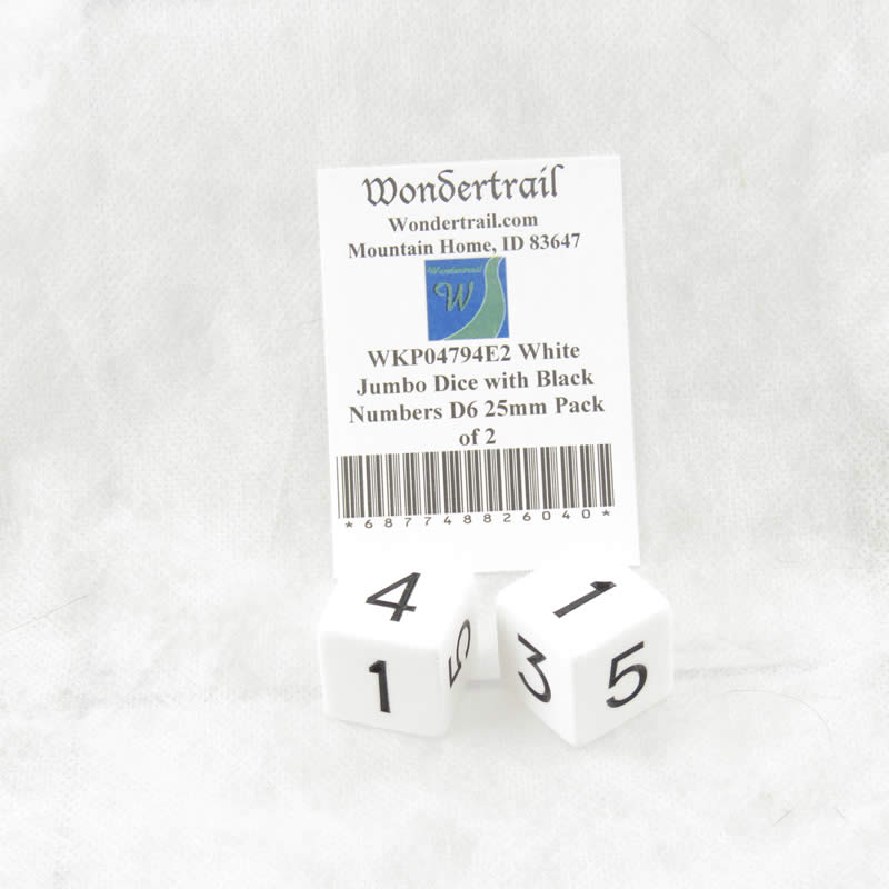 WKP04794E2 White Jumbo Dice with Black Numbers D6 25mm Pack of 2 (ONLINE ORDER ONLY)