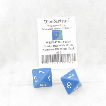WKP04796E2 Blue Jumbo Dice with White Numbers D8 25mm Pack of 2 (ONLINE ORDER ONLY)
