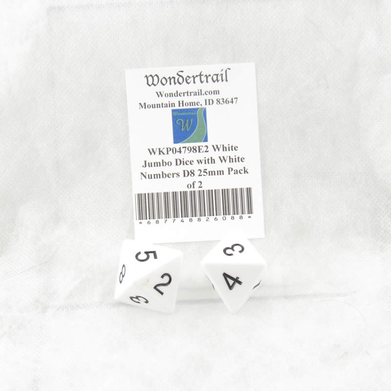 WKP04798E2 White Jumbo Dice with Black Numbers D8 25mm Pack of 2 (ONLINE ORDER ONLY)