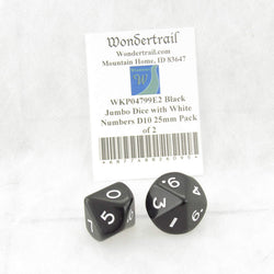 WKP04799E2 Black Jumbo Dice with White Numbers D10 25mm Pack of 2 (ONLINE ORDER ONLY)