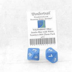 WKP04800E2 Blue Jumbo Dice with White Numbers D10 25mm Pack of 2 (ONLINE ORDER ONLY)