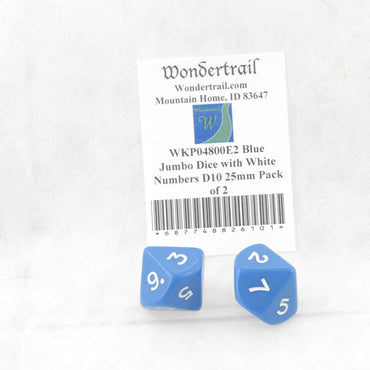 WKP04800E2 Blue Jumbo Dice with White Numbers D10 25mm Pack of 2 (ONLINE ORDER ONLY)