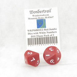 WKP04801E2 Red Jumbo Dice with White Numbers D10 25mm Pack of 2 (ONLINE ORDER ONLY)