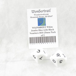 WKP04802E2 White Jumbo Dice with Black Numbers D10 25mm Pack of 2 (ONLINE ORDER ONLY)