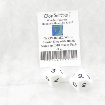 WKP04802E2 White Jumbo Dice with Black Numbers D10 25mm Pack of 2 (ONLINE ORDER ONLY)