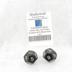 WKP04803E2 Black Jumbo Dice with White Numbers D12 30mm Pack of 2 (ONLINE ORDER ONLY)