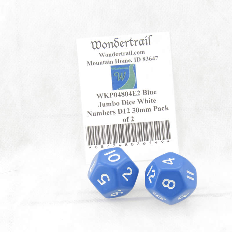 WKP04804E2 Blue Jumbo Dice White Numbers D12 30mm Pack of 2 (ONLINE ORDER ONLY)