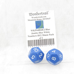 WKP04804E2 Blue Jumbo Dice White Numbers D12 30mm Pack of 2 (ONLINE ORDER ONLY)