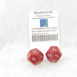 WKP04805E2 Red Jumbo Dice White Numbers D12 30mm Pack of 2 (ONLINE ORDER ONLY)