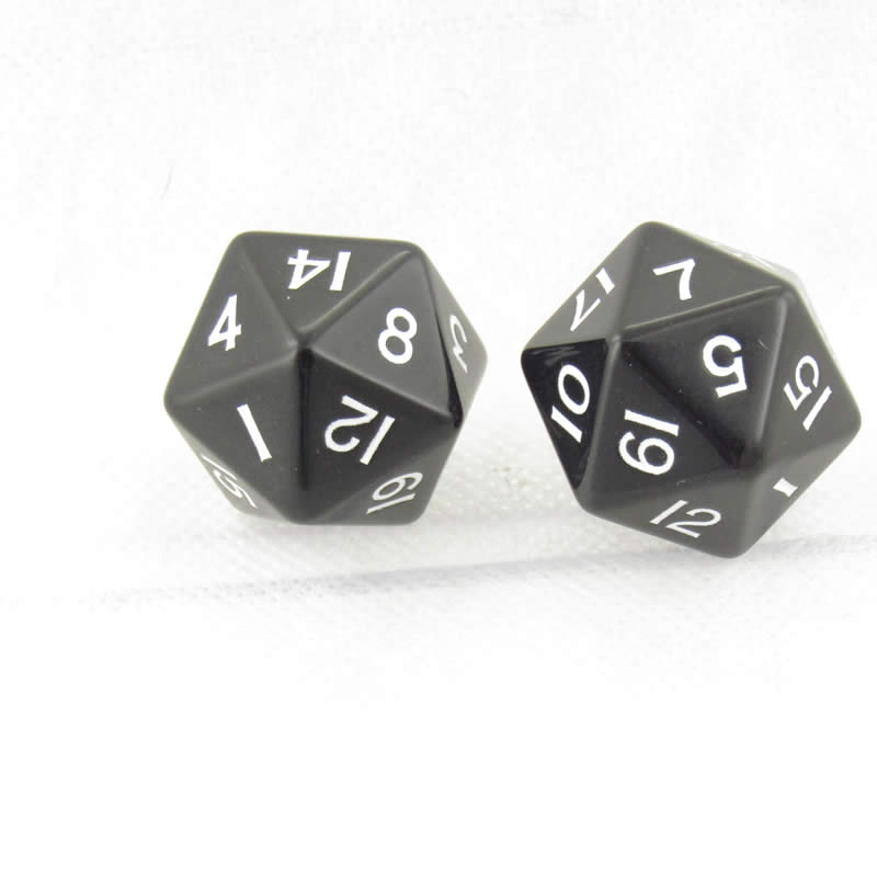 WKP04807E2 Black Jumbo Dice with White Numbers D20 30mm Pack of 2 (ONLINE ORDER ONLY)