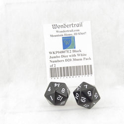 WKP04807E2 Black Jumbo Dice with White Numbers D20 30mm Pack of 2 (ONLINE ORDER ONLY)
