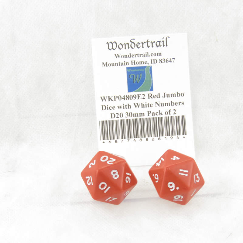 WKP04809E2 Red Jumbo Dice with White Numbers D20 30mm Pack of 2 (ONLINE ORDER ONLY)