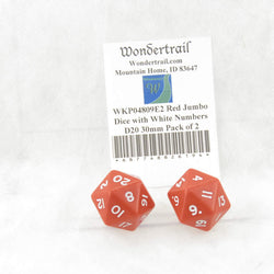 WKP04809E2 Red Jumbo Dice with White Numbers D20 30mm Pack of 2 (ONLINE ORDER ONLY)